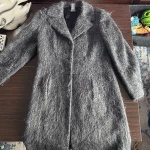 bebe Gray Fuzzy Single-Button Trench Coat